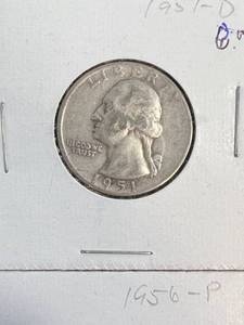 4 WASHINGTON QUARTERS 1951D 1957 1956 1956D
