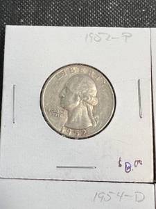 4 WASHINGTON QUARTERS 1952 1954 1954D 1954S