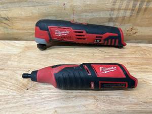 lot 39 image: MILWAUKEE M12 12V Lithium-Ion Cordless Oscillating Multi-Tool and M12 12V Lithium-Ion Cordless Rotary Tool (Tools Only)