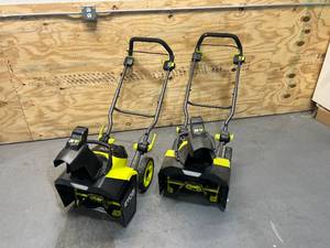 lot 111 image: RYOBI Lot of 2- 18 in. 40v HP Battery Powered Snow Blowers (RY40809VNM)- Snow Blowers Only
