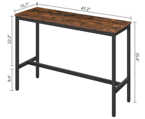 ALLOSWELL Rustic Brown Rectangular Narrow Bar Table with Sturdy Metal Frame