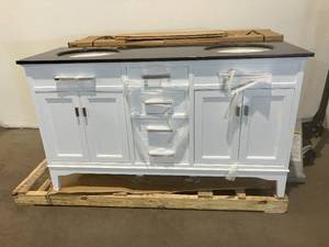 Home Decorators Collection Manor Grove White Double Bath Vanity with Black Granite Countertop and White Sinks