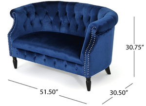 Christopher Knight Home Milani Navy Blue Velvet Tufted Scroll Arm Loveseat