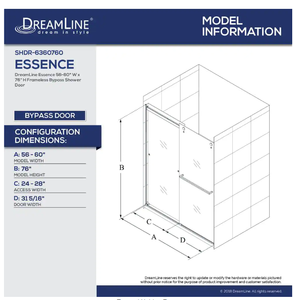 DreamLine Essence 56 to 60 in. x 76 in. Semi-Frameless Sliding Shower Door in Brushed Nickel