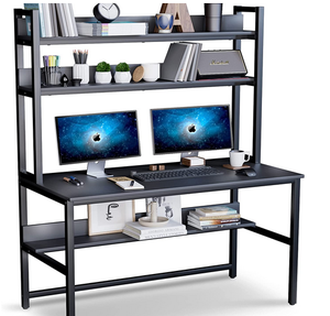 Aquzee Computer Desk with Hutch and Bookshelf, 47 Inch Black