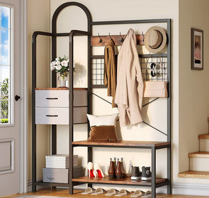 YITAHOME Coat Rack, 6-in-1 Industrial 70 Hall Tree with Entryway Bench  and Foldable Drawer, Universal Modern Coat Tree with Shelves (Rustic Brown)