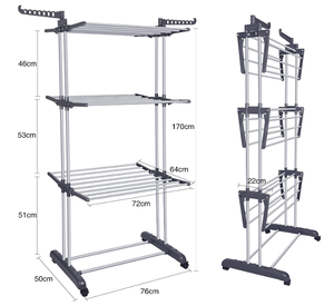 Bigzzia 3-Tier Stainless Steel Clothes Drying Rack with 2-Side Wings