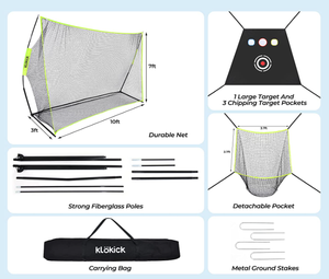 Klokick 10 x 7 ft. Heavy Duty Portable Golf & Baseball Practice Hitting Net with Target, Carrying Bag and Pocket Golf Nets for Backyard