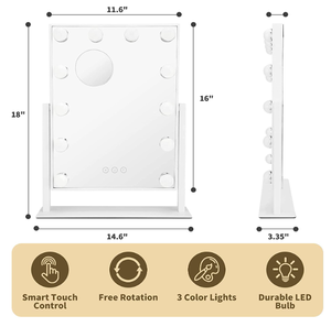 USHOWER Hollywood Lighted White Makeup Vanity Mirror with 10X Magnifier