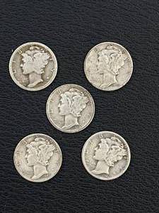 Lot of 5 Mercury Dimes