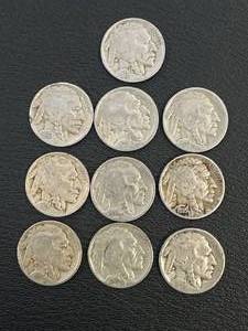 Lot of 10 Different Year Buffalo Nickels