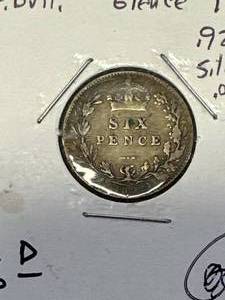 1892 Silver 6 Pence Coin
