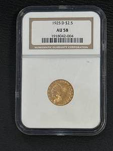 1925-D $2.50 Indian Head Gold Coin AU58 (AMAZING COIN)