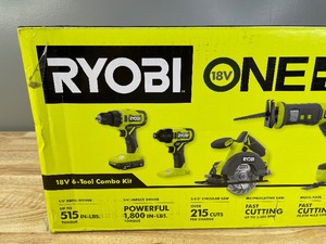 lot 5 image: Brand New Ryobi ONE 18V Cordless 6-Tool Combo Kit with 1.5 Ah Battery, 4.0 Ah Battery, and Charger 