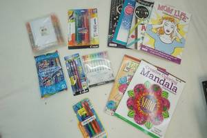 Adult coloring books, pens