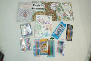 adult coloring books, pens