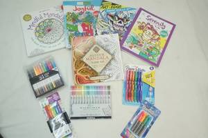 adult coloring books, pens