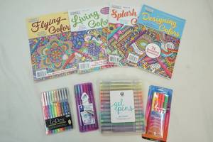 adult coloring books, pens
