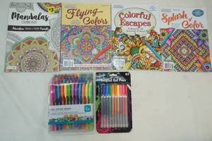 Adult coloring books, gel pens