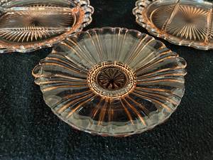 lot 47 image: Pink Depression Glass Relish Plates & Platter