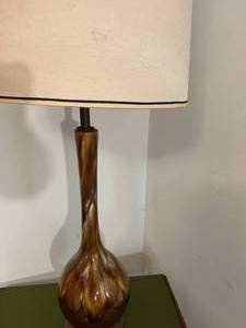 lot 67 image: Retro MCM Brown Lamp with Cream Lampshade