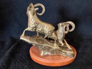 lot 83 image: Brass Climbing Mountain GoatRam on Stand