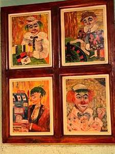 lot 93 image: 2 Framed Clown & Animal Portrait Artwork by Michele Reproductions