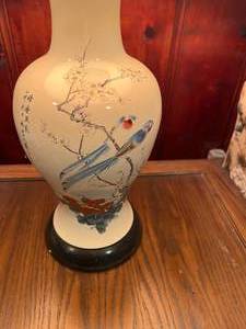 lot 96 image: East Asian Style Lamp with Tan Lampshade