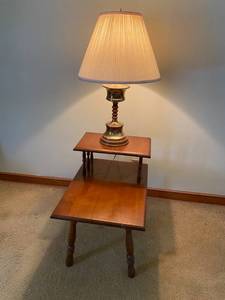 lot 110 image: MCM Side Table with Vintage Lamp