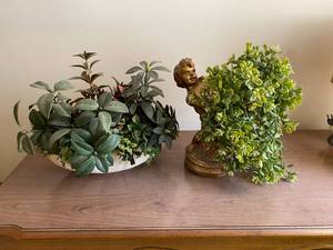 lot 123 image: Grecian Bronze StatuePlant Decor, Centerpiece Faux Plant