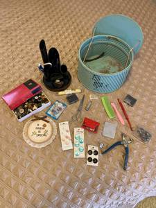 lot 141 image: Vintage Princess Sewing Box with Buttons, Organizer, Buttonholer and More