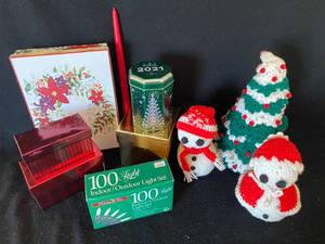 lot 172 image: Crochet Christmas Decor, Lights, Music Box, and More