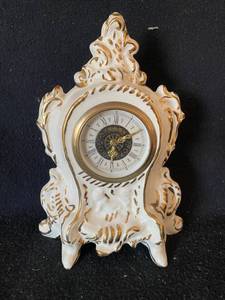 lot 189 image: Narco Vintage White Porcelain German Clock with Gold Details