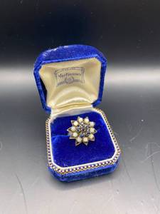 lot 194 image: Flower Ring with White and Blue Gemstones