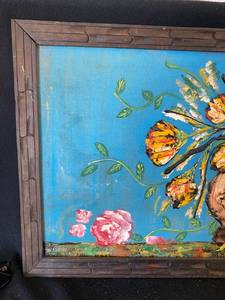 lot 206 image: Morales Framed Textured Floral Acrylic Painting