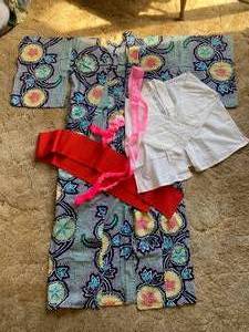 lot 220 image: East Asian Ceremonial Kimono with Sash, Ribbon, White Shirt