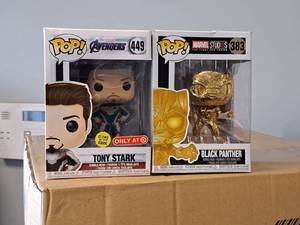 lot 1103 image: Lot of (2) Pop Bobble-Head Figurines (in original packaging) - Tony Stark, Black Panther