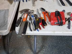 lot 223 image: Lot of (10) Hand Tools - Skil PwrCore 20 Battery Charger, Claw Hammers, Pliers, Wire Cutters, Screwdrivers, Driver Bit Sets