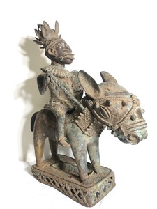 Exceptional Large Early Benin Bronze Warrior Horseman Sculpture