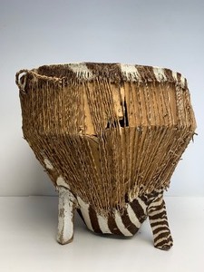 Large Tri-Legged Genuine Zebra Hide Ceremonial Drum