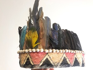 Ceremonial Bark Cloth Dance Headdress wFeathers