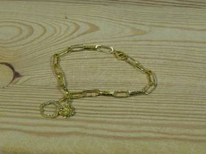 lot 105 image: Golden Odyssey 14K Gold Plated Simulated Diamond Flower Charm 8 Paperclip Link Bracelet