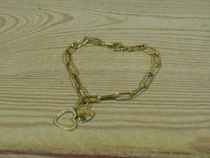 lot 106 image: Golden Odyssey 14K Gold Plated Simulated Diamond Heart Charm 8 Paperclip Link Bracelet