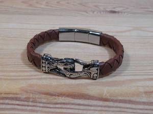 lot 124 image: Invicta Jewelry Mens 8.5 Stainless Steel & Braided Leather Bracelet