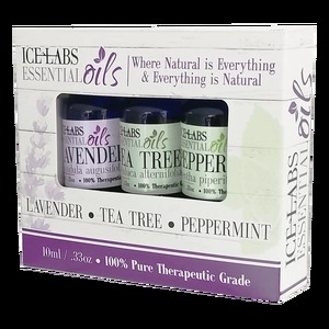 lot 44 image: Ice Labs Set of 3 Essential Oils 10 mL Each  Lavender, Tea Tree, Peppermint