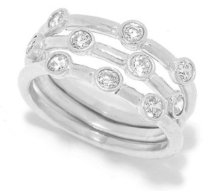lot 102 image: Golden Odyssey for Brilliante Simulated Diamond Set of 3 Stack Band Rings Size 7