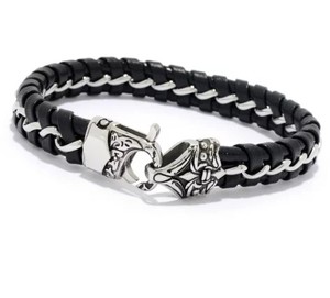 lot 117 image: Invicta Jewelry Mens Stainless Steel & Leather 9.75 Braided Bracelet