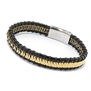 lot 119 image: Invicta Jewelry Mens Choice of Size Stainless Steel & Leather Bracelet