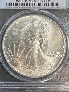 1986 AMERICAN SILVER EAGLE MS69 PCGS 1ST YEAR OF SERIES