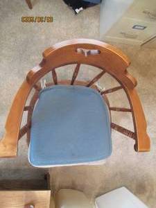 2 wood chairs with pads, both in go...